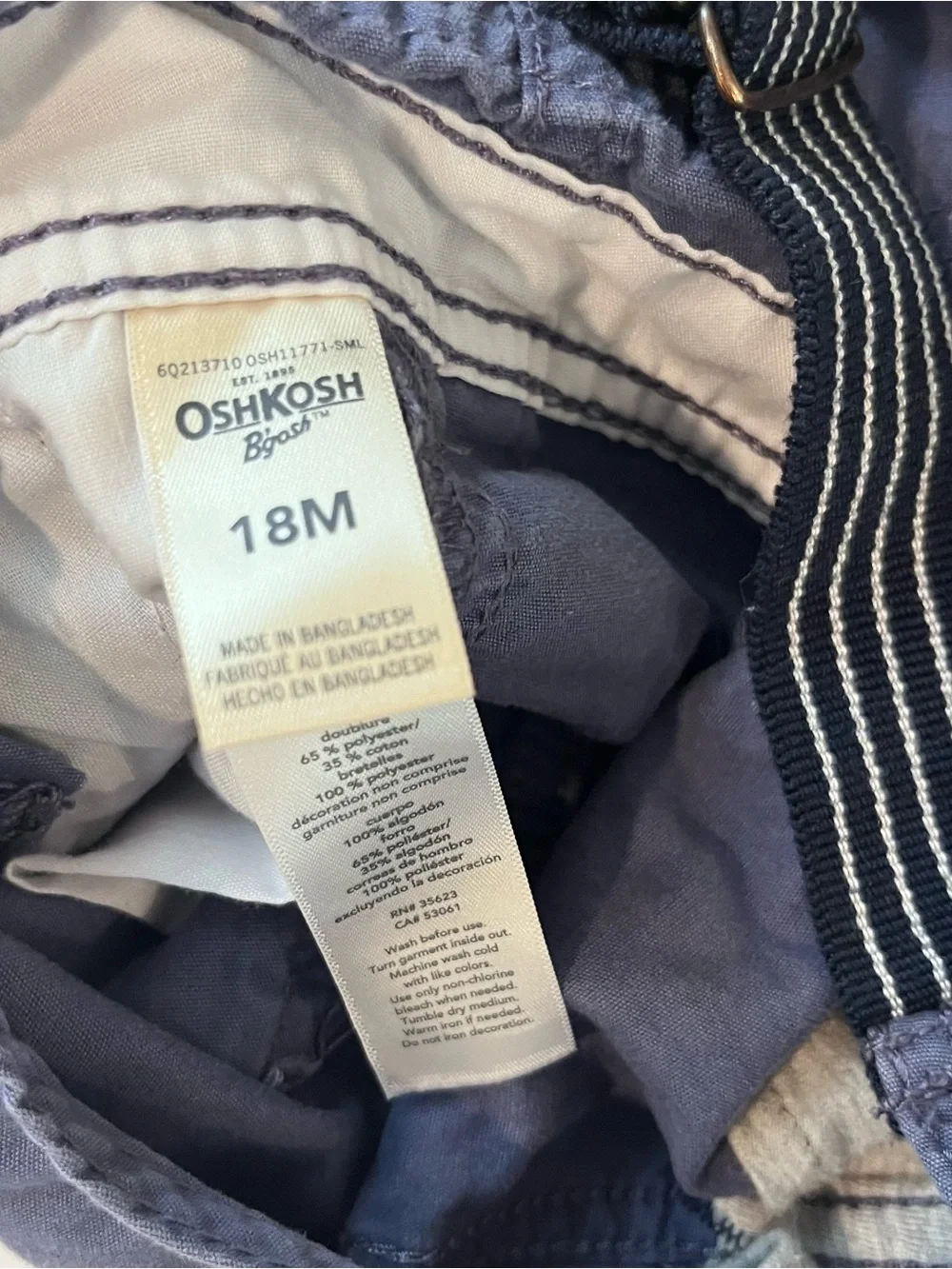 OshKosh B'gosh blue overalls with striped straps 18m